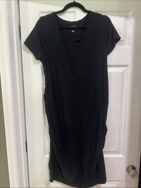 Isabel Maternity Black Short Sleeve Midi Dress
